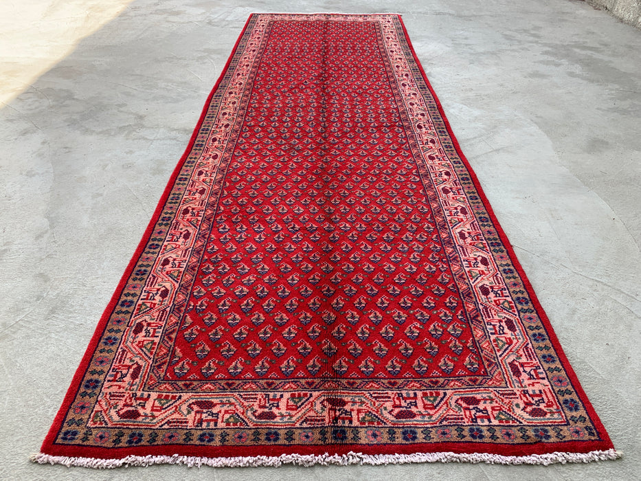 320 x 104 cm handgeknoopt Perzisch wollen loper - Rood geometrisch bloemendessin - KBHM-893