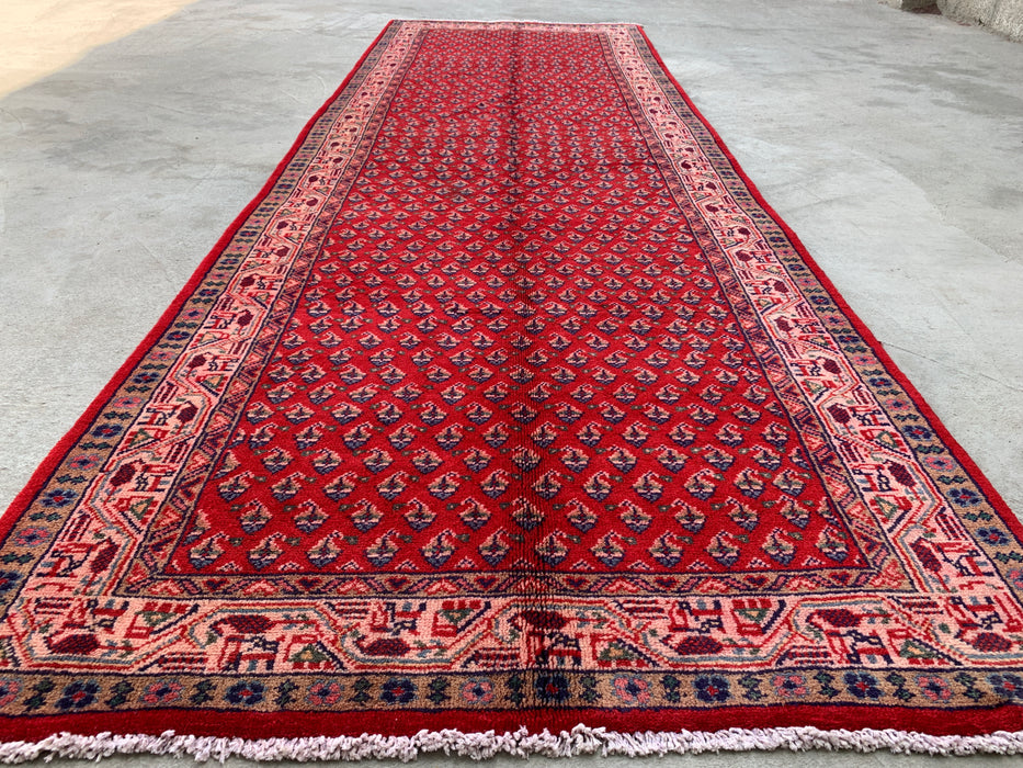 320 x 104 cm handgeknoopt Perzisch wollen loper - Rood geometrisch bloemendessin - KBHM-893