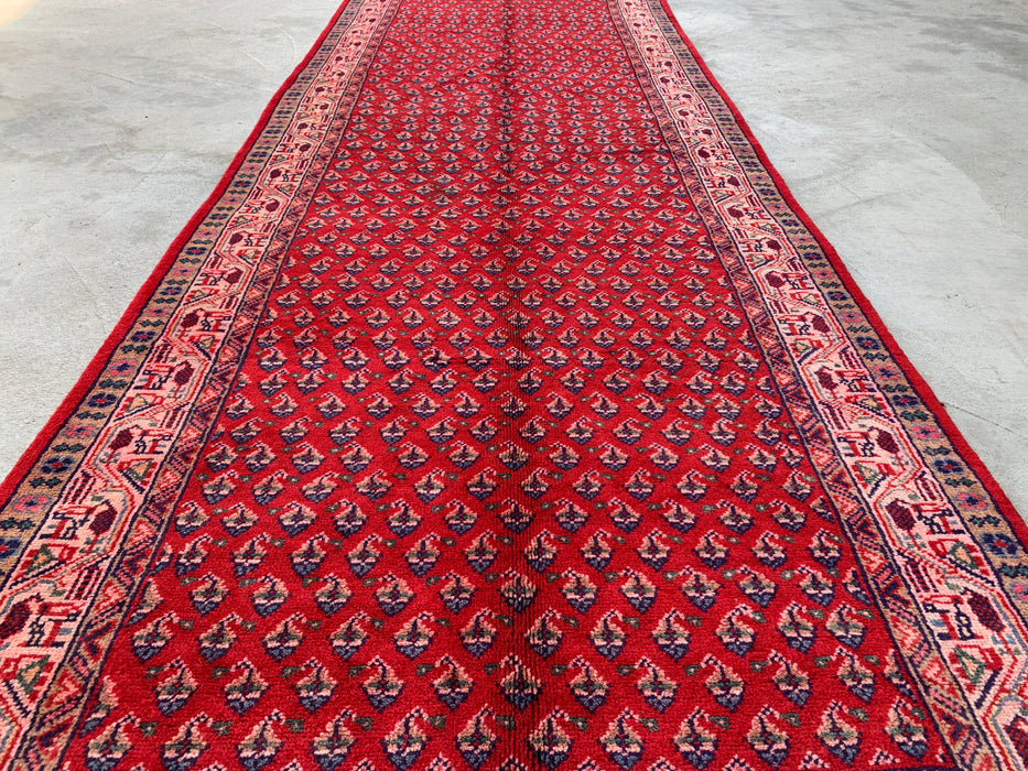 320 x 104 cm handgeknoopt Perzisch wollen loper - Rood geometrisch bloemendessin - KBHM-893