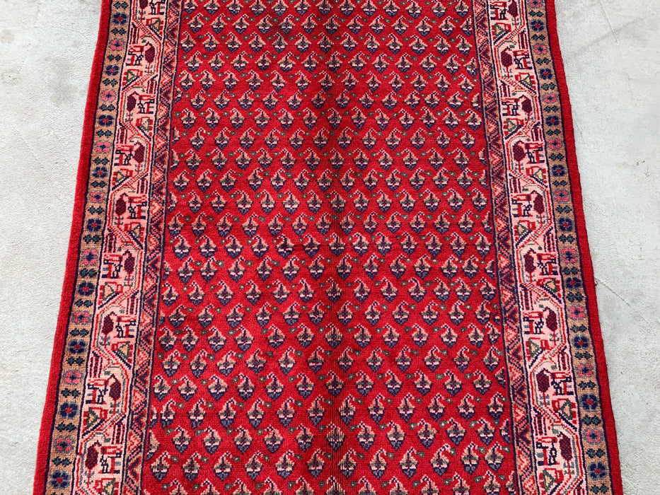 320 x 104 cm handgeknoopt Perzisch wollen loper - Rood geometrisch bloemendessin - KBHM-893