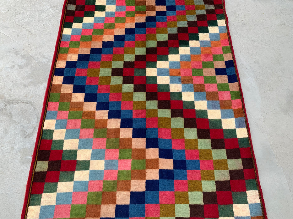 5'5 x 3'5 handgeknoopt Perzisch wollen tapijt - veelkleurig geometrisch dambordpatroon - KBHM-894