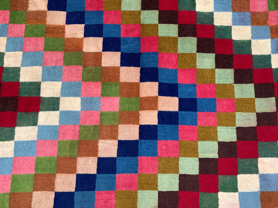 5'5 x 3'5 handgeknoopt Perzisch wollen tapijt - veelkleurig geometrisch dambordpatroon - KBHM-894