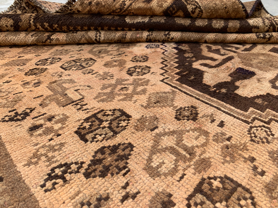 8'6 x 5'1 handgeknoopt Perzisch wollen tapijt - Beige vintage tribaal medaillonontwerp - KBHM-895