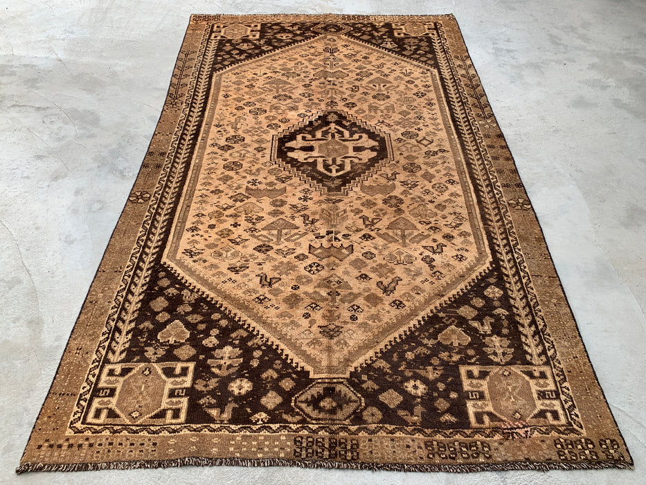 8'6 x 5'1 handgeknoopt Perzisch wollen tapijt - Beige vintage tribaal medaillonontwerp - KBHM-895