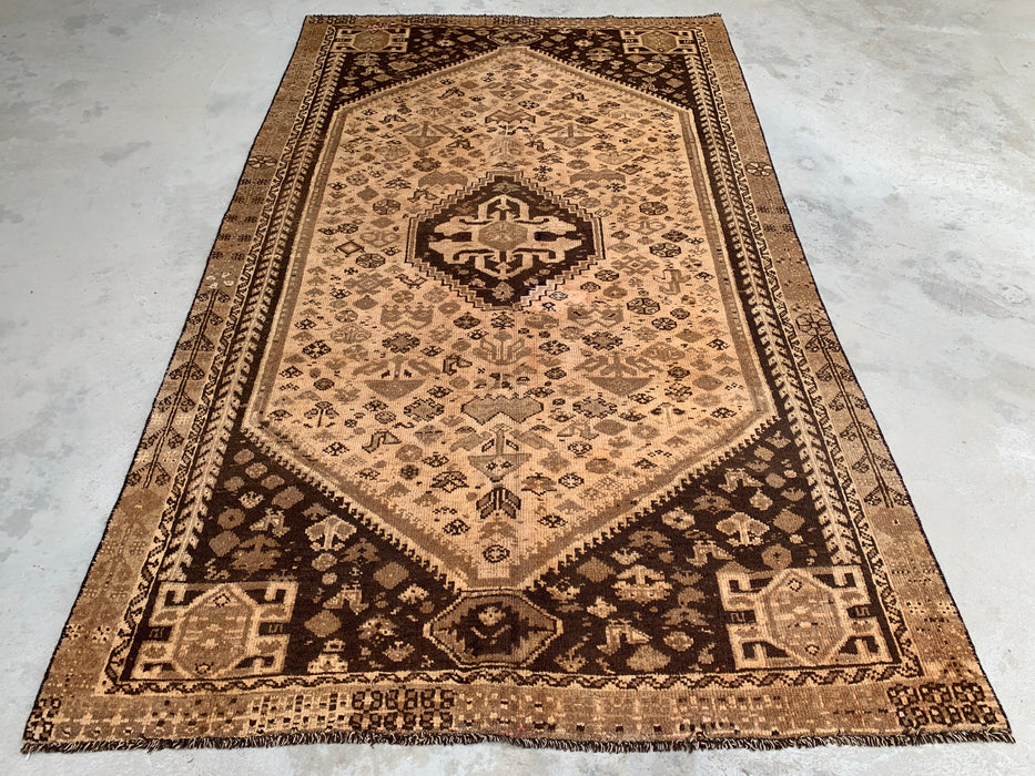 8'6 x 5'1 handgeknoopt Perzisch wollen tapijt - Beige vintage tribaal medaillonontwerp - KBHM-895
