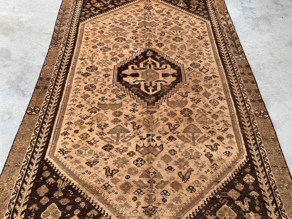 8'6 x 5'1 handgeknoopt Perzisch wollen tapijt - Beige vintage tribaal medaillonontwerp - KBHM-895