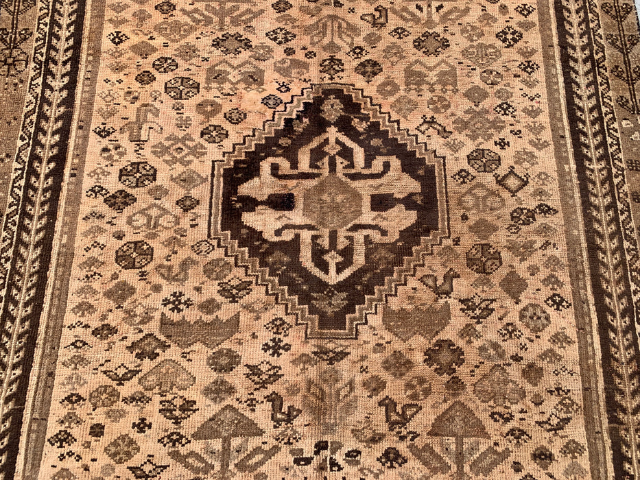 8'6 x 5'1 handgeknoopt Perzisch wollen tapijt - Beige vintage tribaal medaillonontwerp - KBHM-895