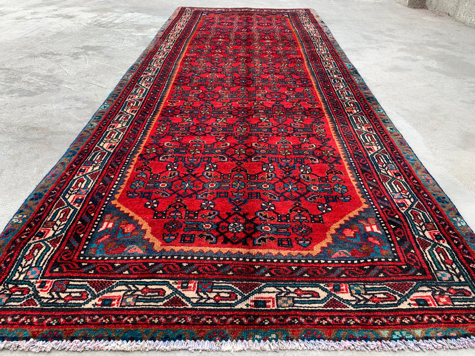 310 x 117 cm handgeknoopt Perzisch wollen loper - Rood geometrisch bloemendessin - KBHM-897