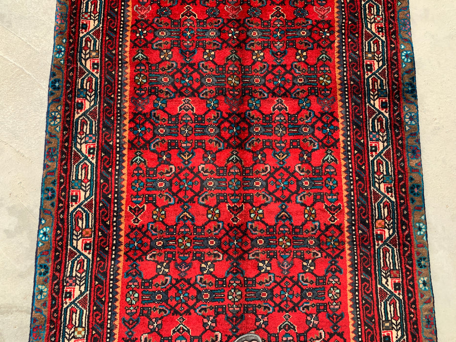 310 x 117 cm handgeknoopt Perzisch wollen loper - Rood geometrisch bloemendessin - KBHM-897