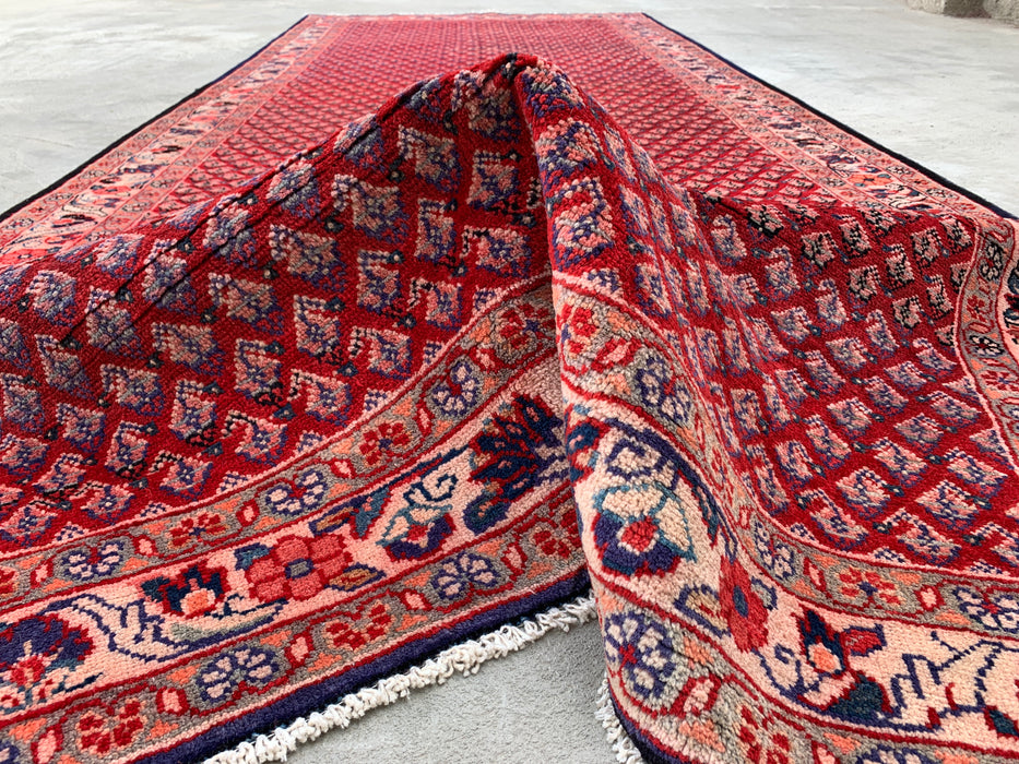 350 x 142 cm handgeknoopt Perzisch wollen tapijt - Rood all-over bloemen- en geometrisch patroon - KBHM-898