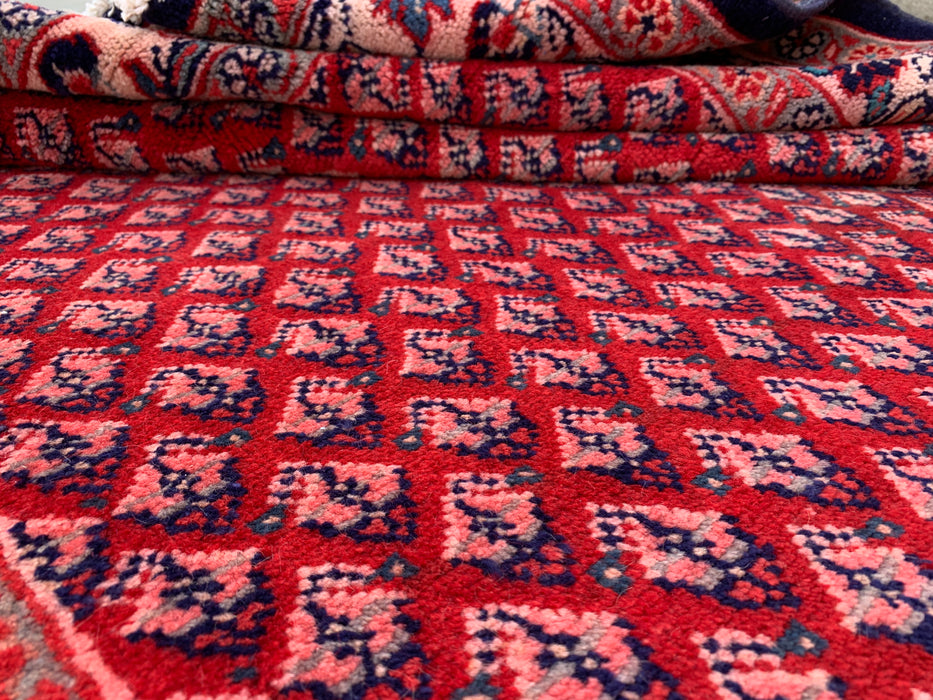 350 x 142 cm handgeknoopt Perzisch wollen tapijt - Rood all-over bloemen- en geometrisch patroon - KBHM-898