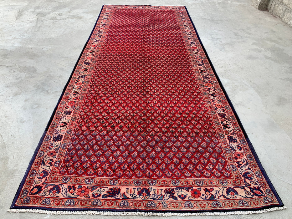 350 x 142 cm handgeknoopt Perzisch wollen tapijt - Rood all-over bloemen- en geometrisch patroon - KBHM-898