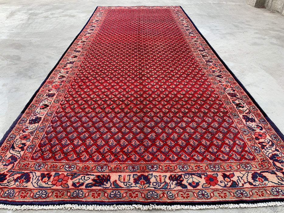 350 x 142 cm handgeknoopt Perzisch wollen tapijt - Rood all-over bloemen- en geometrisch patroon - KBHM-898