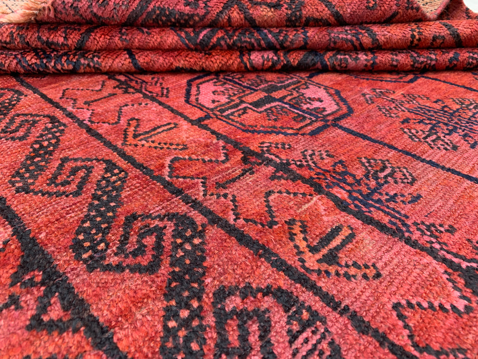 9'3 x 4'4 Hand-Knotted Persian Wool Rug - Muted Coral Geometric Tribal Design - KBHM-899