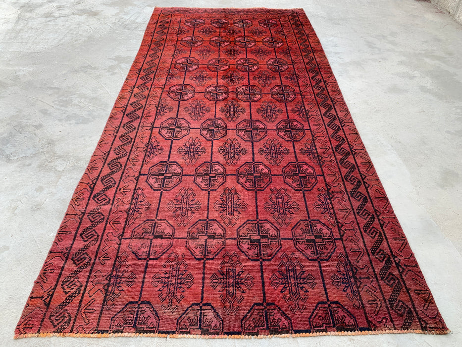 9'3 x 4'4 Hand-Knotted Persian Wool Rug - Muted Coral Geometric Tribal Design - KBHM-899