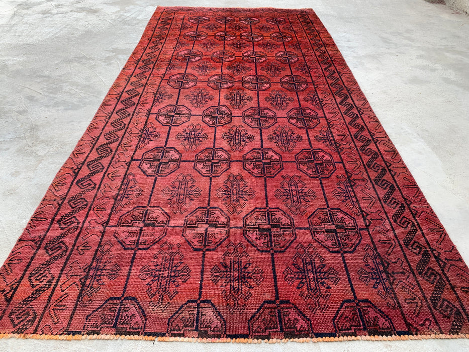 9'3 x 4'4 Hand-Knotted Persian Wool Rug - Muted Coral Geometric Tribal Design - KBHM-899