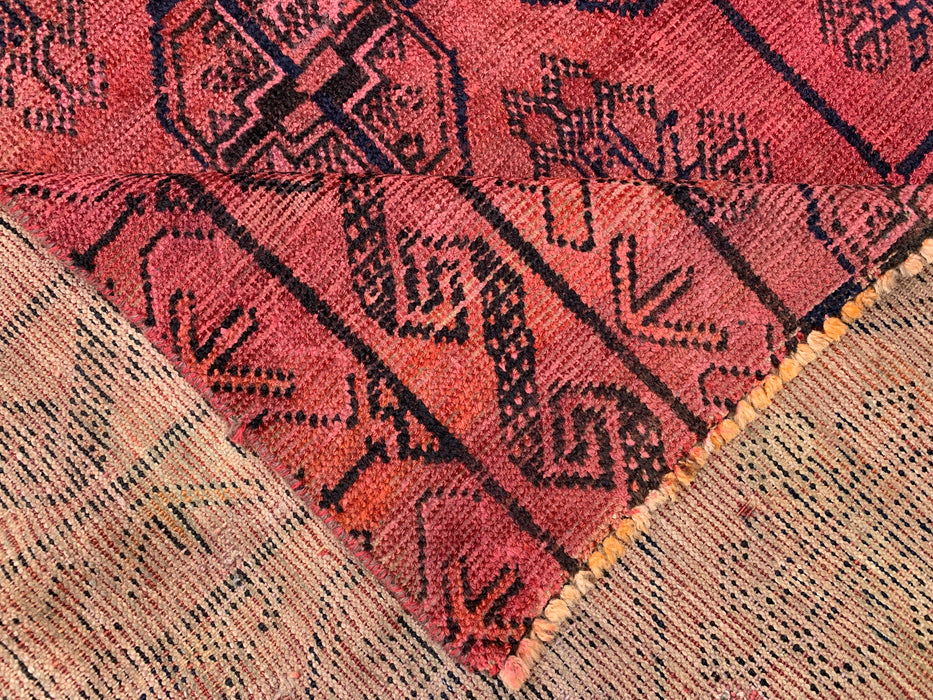 9'3 x 4'4 Hand-Knotted Persian Wool Rug - Muted Coral Geometric Tribal Design - KBHM-899