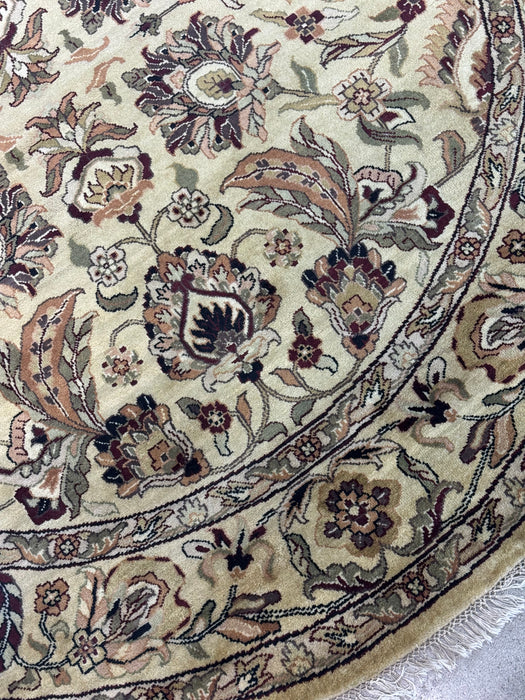 8' x 8' rond, met de hand geknoopt wollen vloerkleed - Ivoor/Beige/Multi