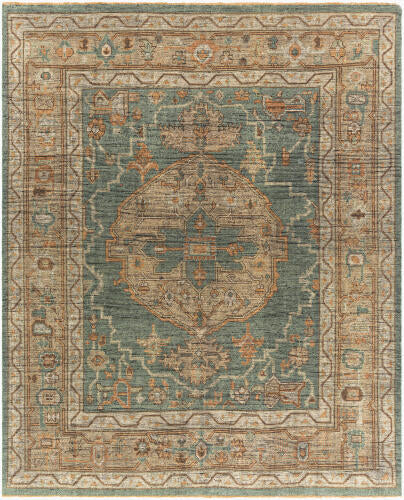 Reign Handgemaakt Wollen Vloerkleed — Medaillonontwerp in Blauwgroen & Terracotta | REG-2304 - performance