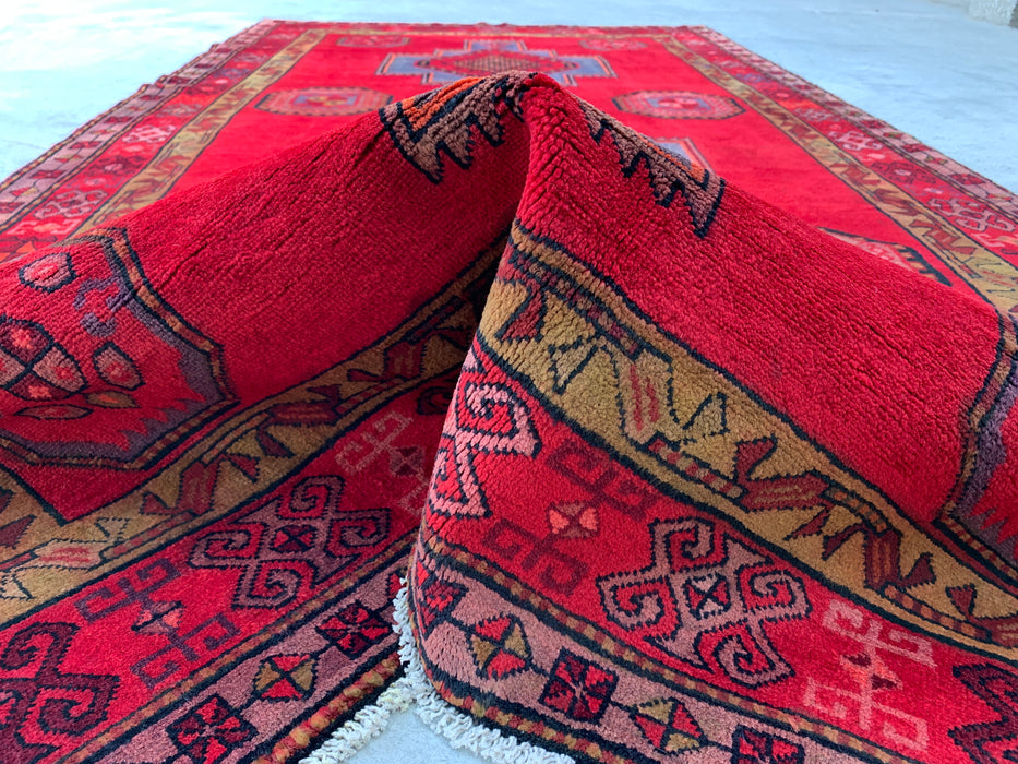 9'9 x 5'1 handgeknoopt Perzisch wollen tapijt - Rood geometrisch medaillon tribaal ontwerp - KBHM-900