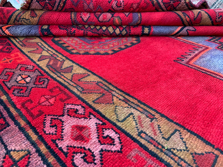 9'9 x 5'1 handgeknoopt Perzisch wollen tapijt - Rood geometrisch medaillon tribaal ontwerp - KBHM-900