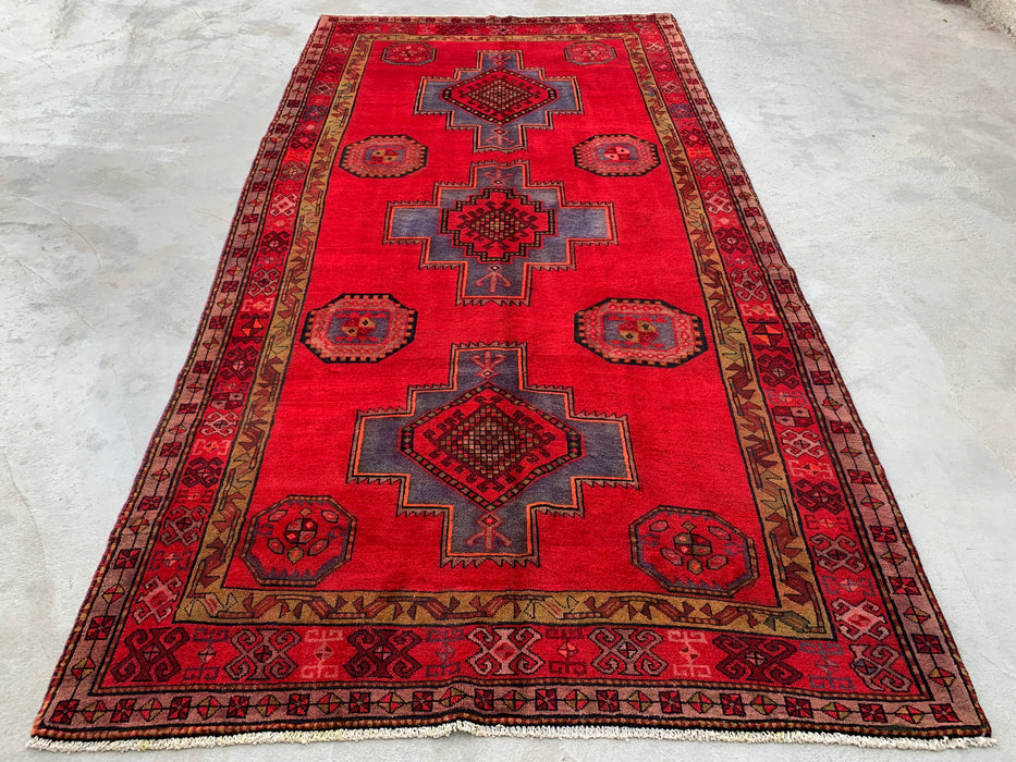 9'9 x 5'1 handgeknoopt Perzisch wollen tapijt - Rood geometrisch medaillon tribaal ontwerp - KBHM-900