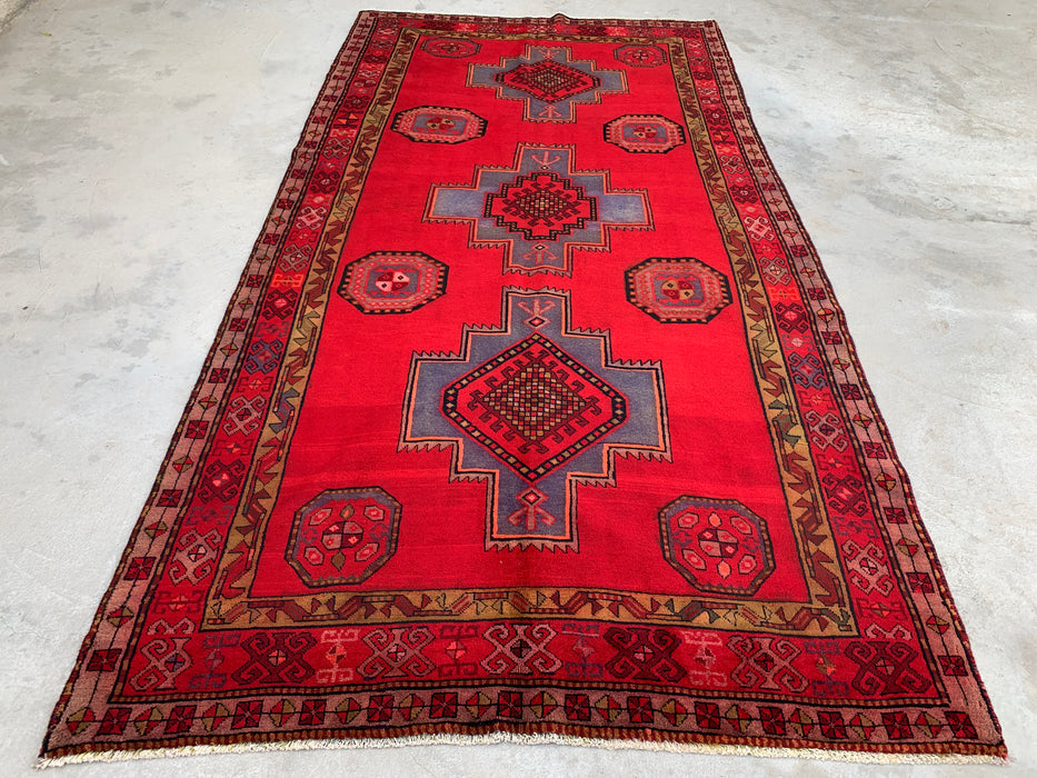 9'9 x 5'1 handgeknoopt Perzisch wollen tapijt - Rood geometrisch medaillon tribaal ontwerp - KBHM-900