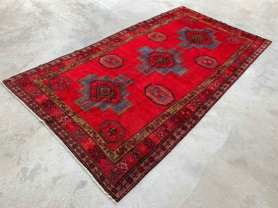 9'9 x 5'1 handgeknoopt Perzisch wollen tapijt - Rood geometrisch medaillon tribaal ontwerp - KBHM-900