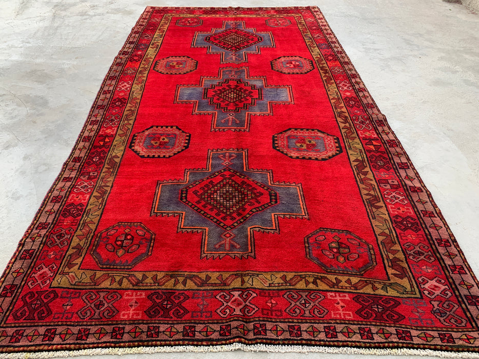 9'9 x 5'1 handgeknoopt Perzisch wollen tapijt - Rood geometrisch medaillon tribaal ontwerp - KBHM-900