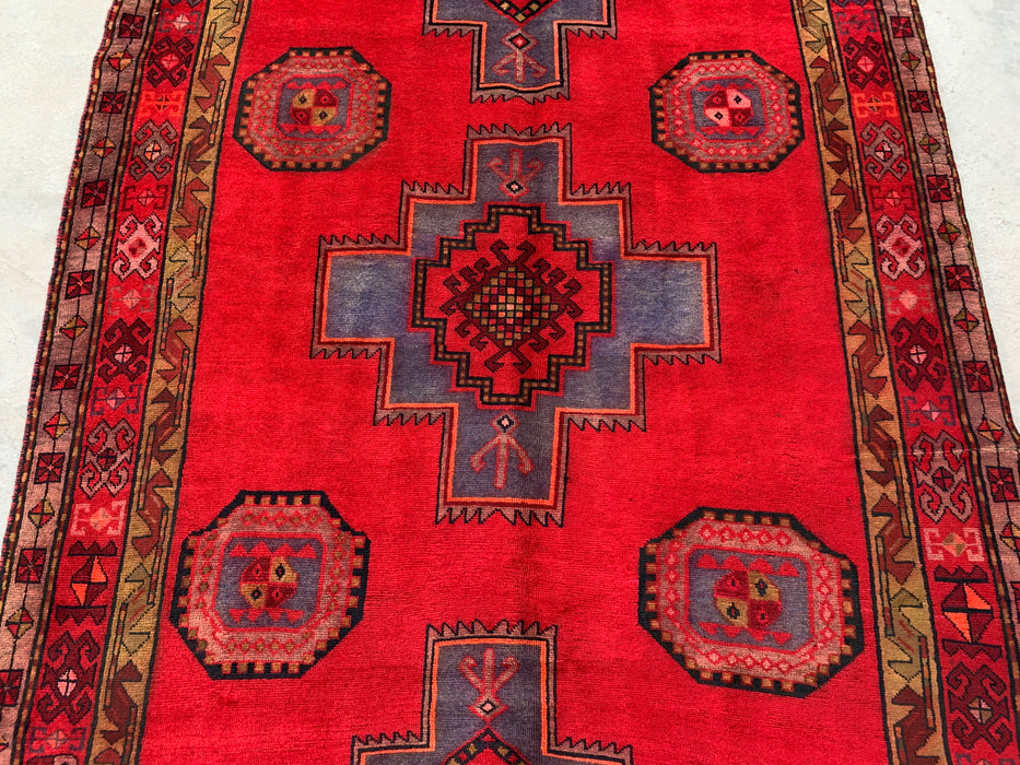 9'9 x 5'1 handgeknoopt Perzisch wollen tapijt - Rood geometrisch medaillon tribaal ontwerp - KBHM-900