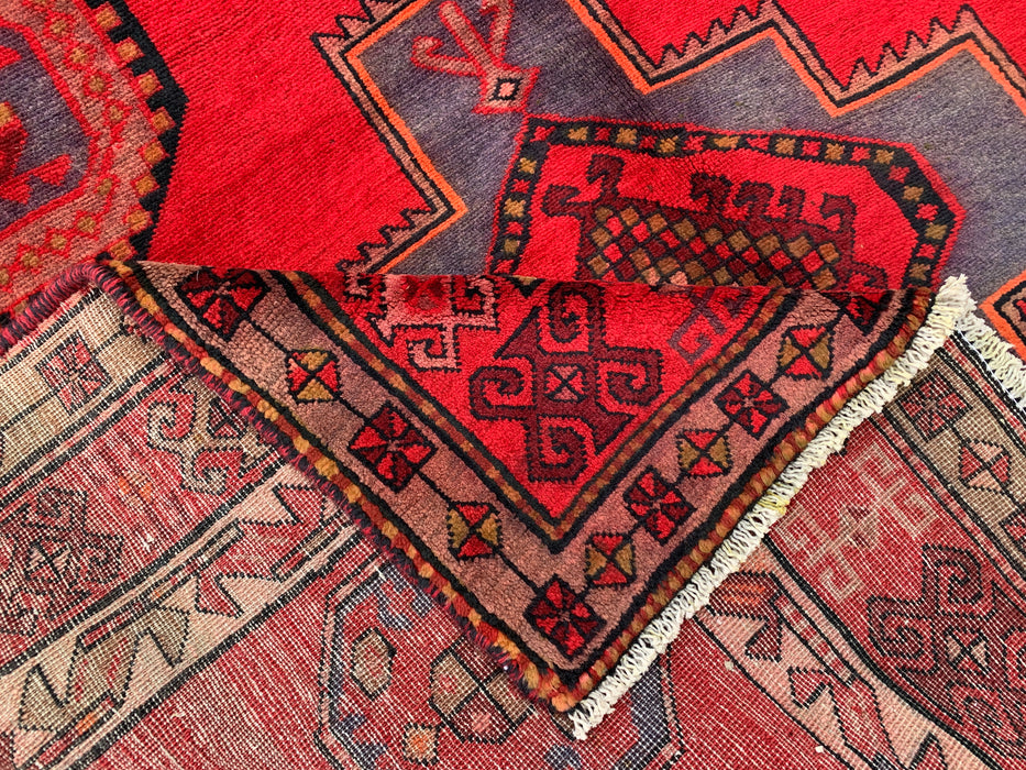9'9 x 5'1 handgeknoopt Perzisch wollen tapijt - Rood geometrisch medaillon tribaal ontwerp - KBHM-900
