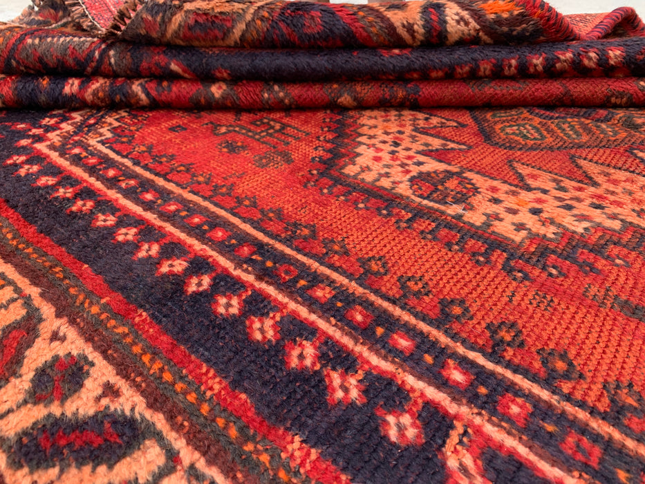 236 cm x 124 cm Handgeknoopt Perzisch wollen tapijt - Roestkleurig tribaal medaillonmotief met marineblauwe accenten - KBHM-901