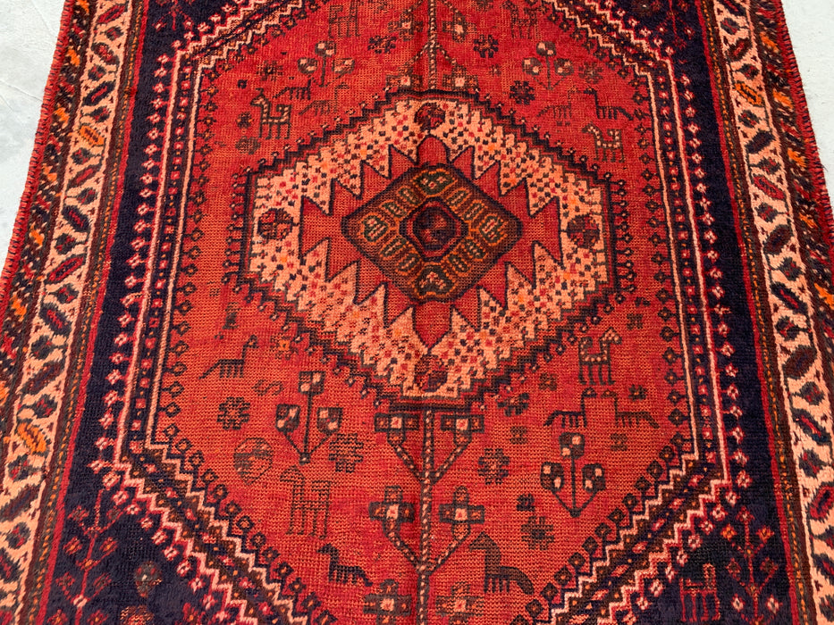 236 cm x 124 cm Handgeknoopt Perzisch wollen tapijt - Roestkleurig tribaal medaillonmotief met marineblauwe accenten - KBHM-901