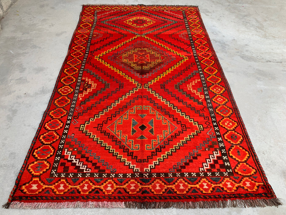 9'11 x 5'9 handgeknoopt Perzisch wollen tapijt - Rood geometrisch tribaal medaillonontwerp - KBHM-902