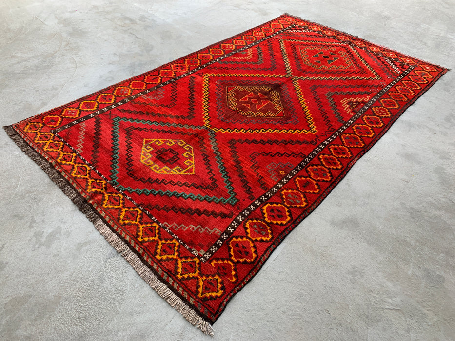 9'11 x 5'9 handgeknoopt Perzisch wollen tapijt - Rood geometrisch tribaal medaillonontwerp - KBHM-902