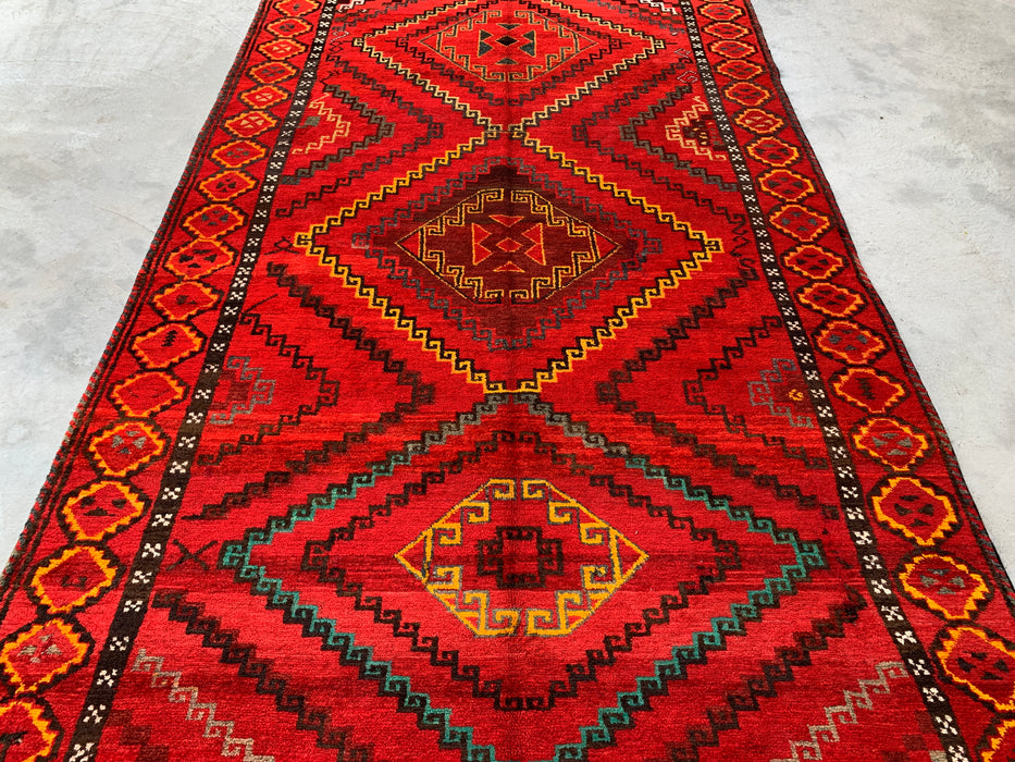 9'11 x 5'9 handgeknoopt Perzisch wollen tapijt - Rood geometrisch tribaal medaillonontwerp - KBHM-902