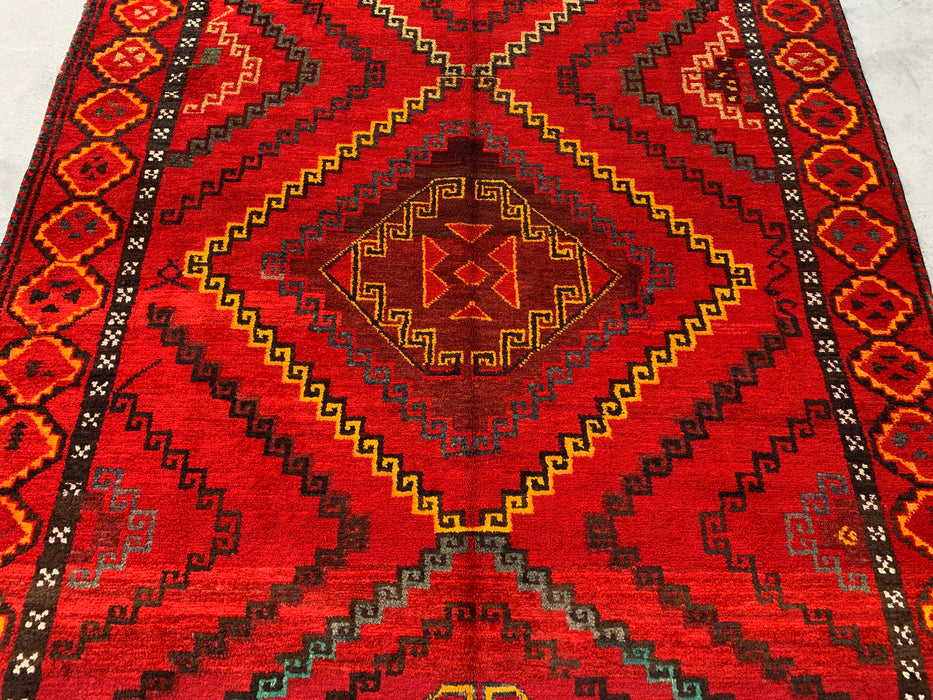 9'11 x 5'9 handgeknoopt Perzisch wollen tapijt - Rood geometrisch tribaal medaillonontwerp - KBHM-902