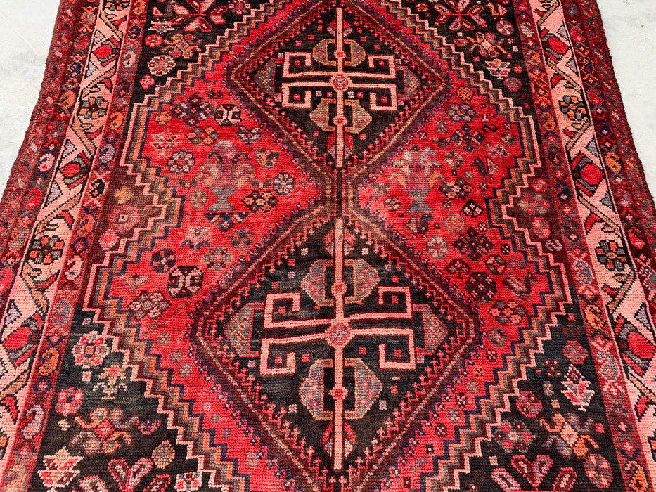 8'4 x 5'7 handgeknoopt Perzisch wollen tapijt - Rood & Houtskool geometrisch tribaal medaillonontwerp - KBHM-903