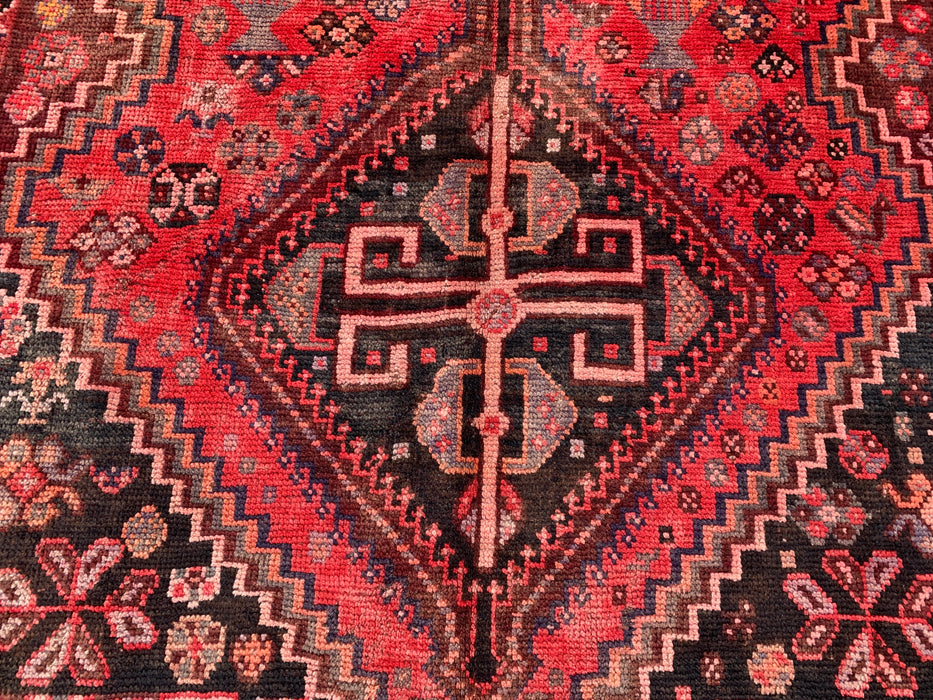 8'4 x 5'7 handgeknoopt Perzisch wollen tapijt - Rood & Houtskool geometrisch tribaal medaillonontwerp - KBHM-903