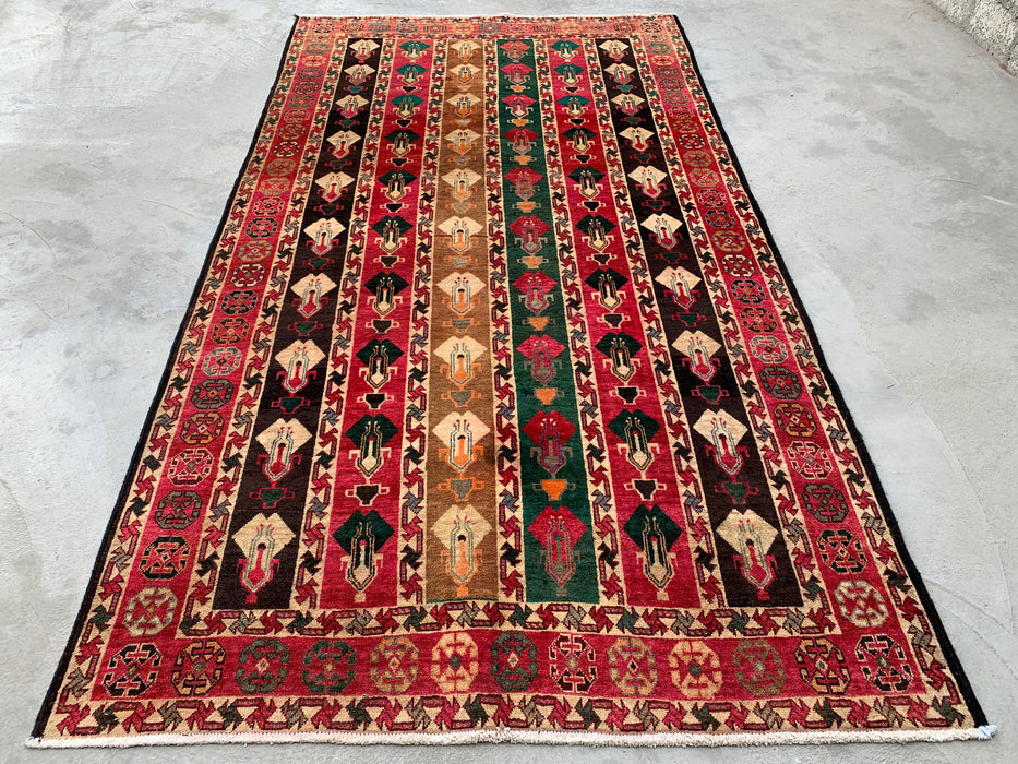 9'5 x 5'2 handgeknoopt Perzisch wollen vloerkleed - Veelkleurig tribaal streeppatroon - KBHM-904