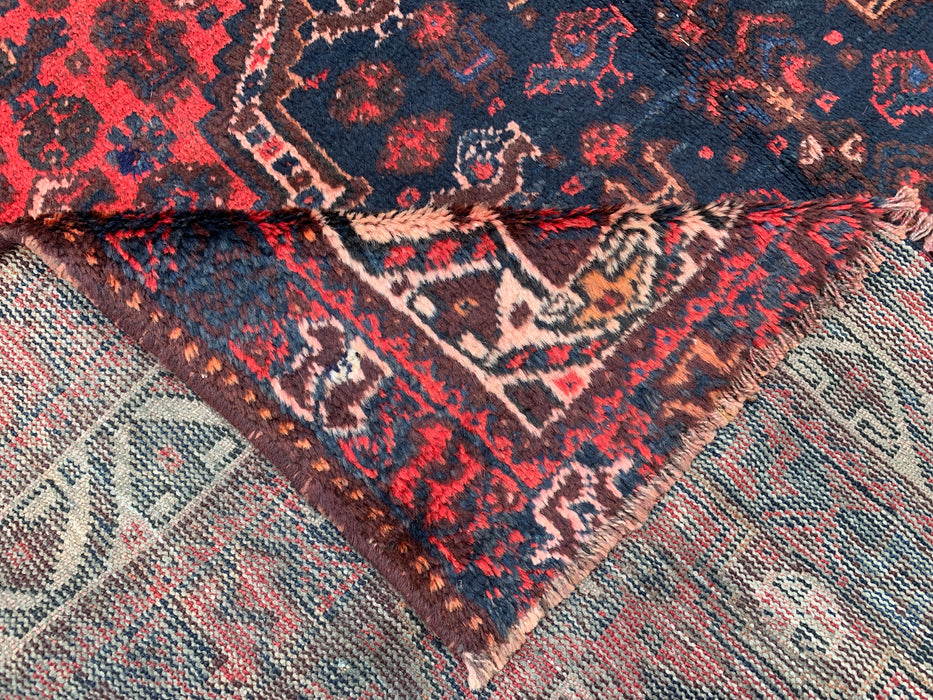 Handgemaakt Perzisch wollen vloerkleed 210x300 cm - Rood Perzisch tapijt in tribale stijl met medaillon en marineblauwe accenten - Exacte afmetingen 292 cm x 196 cm - KBHM-905