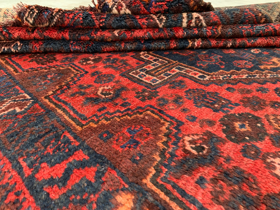 Handgemaakt Perzisch wollen vloerkleed 210x300 cm - Rood Perzisch tapijt in tribale stijl met medaillon en marineblauwe accenten - Exacte afmetingen 292 cm x 196 cm - KBHM-905