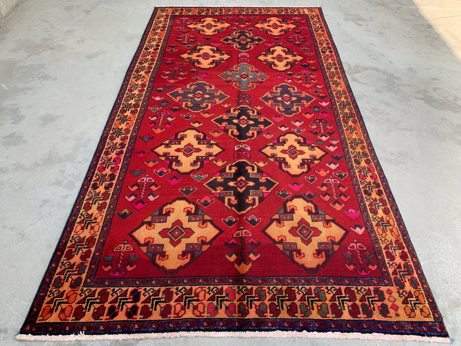 9'3 x 4'11 handgeknoopt Perzisch wollen tapijt - Rood geometrisch tribaal ruitontwerp - KBHM-906