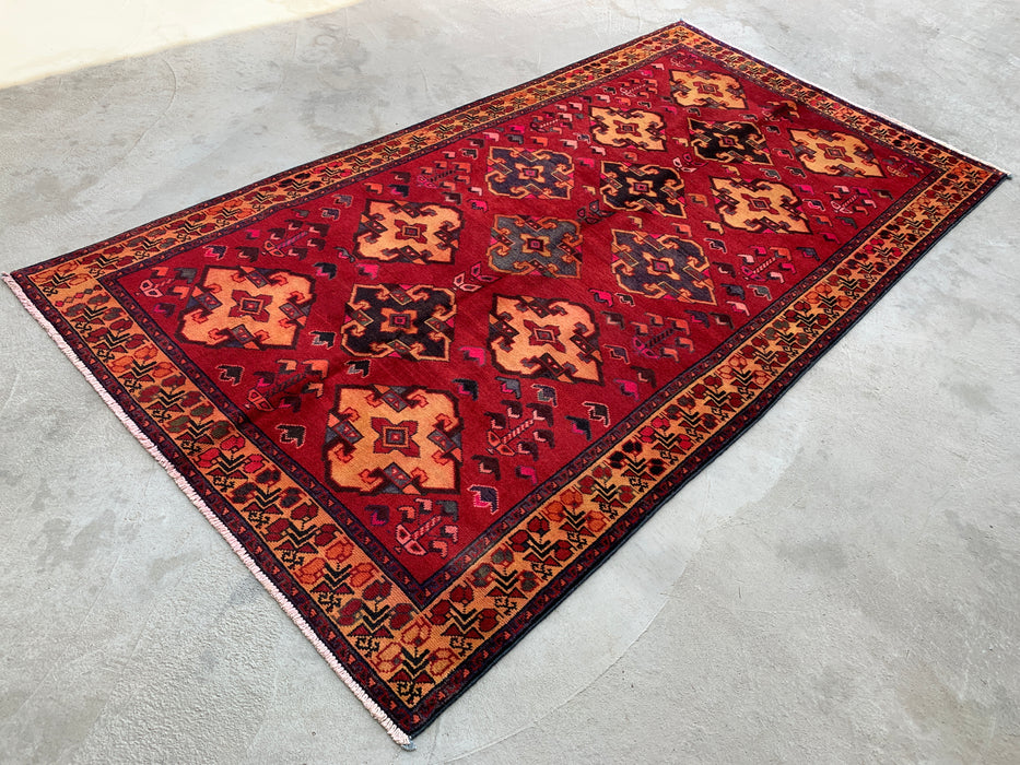 9'3 x 4'11 handgeknoopt Perzisch wollen tapijt - Rood geometrisch tribaal ruitontwerp - KBHM-906