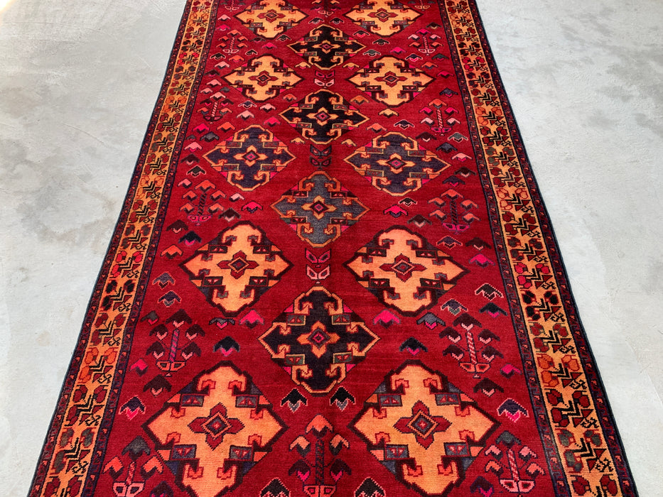 9'3 x 4'11 handgeknoopt Perzisch wollen tapijt - Rood geometrisch tribaal ruitontwerp - KBHM-906