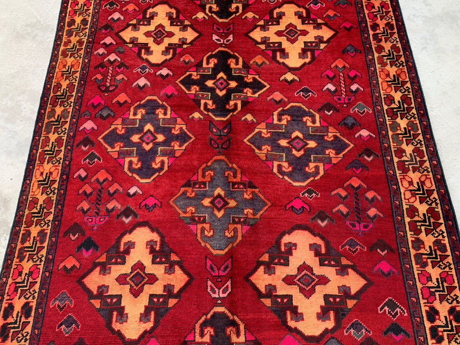 9'3 x 4'11 handgeknoopt Perzisch wollen tapijt - Rood geometrisch tribaal ruitontwerp - KBHM-906
