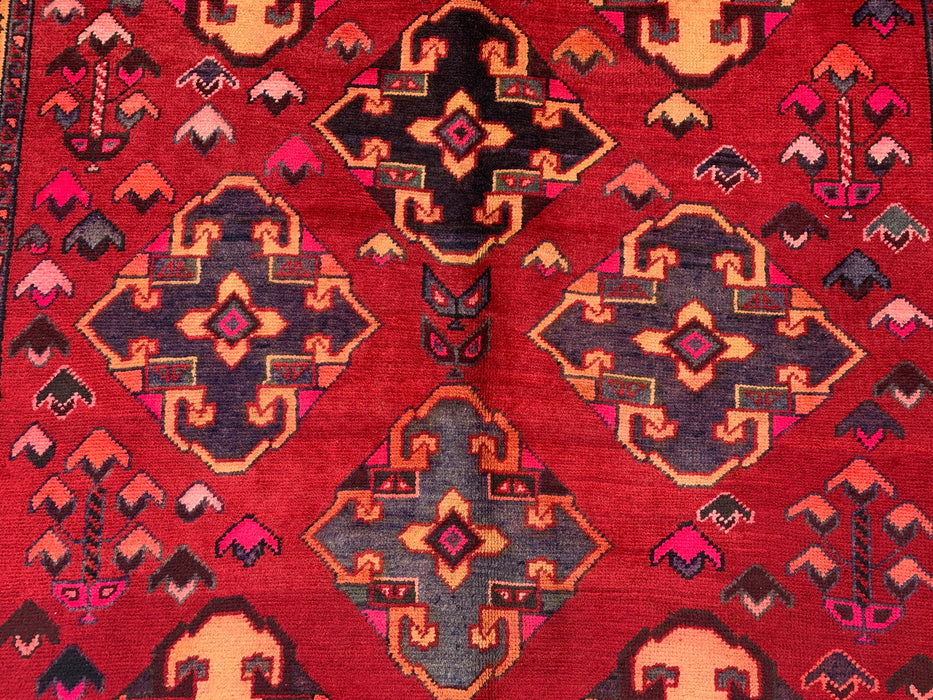 9'3 x 4'11 handgeknoopt Perzisch wollen tapijt - Rood geometrisch tribaal ruitontwerp - KBHM-906