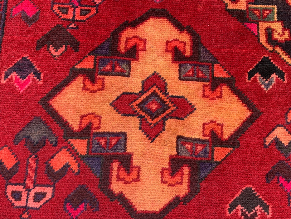 9'3 x 4'11 handgeknoopt Perzisch wollen tapijt - Rood geometrisch tribaal ruitontwerp - KBHM-906
