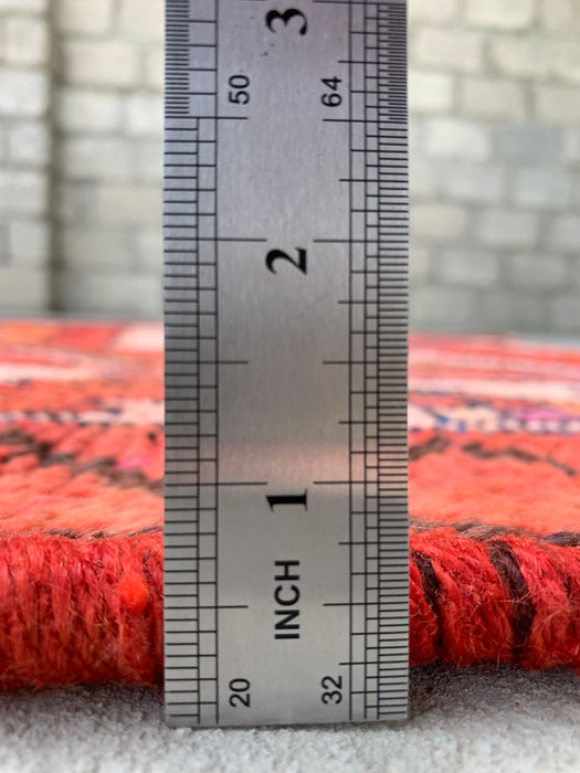 12'9 x 4'5 Handgeknoopt Perzisch wollen loper - Roestkleurig geometrisch tribaal ruitpatroon - KBHM-907