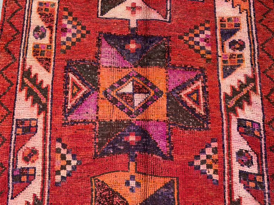 12'9 x 4'5 Handgeknoopt Perzisch wollen loper - Roestkleurig geometrisch tribaal ruitpatroon - KBHM-907